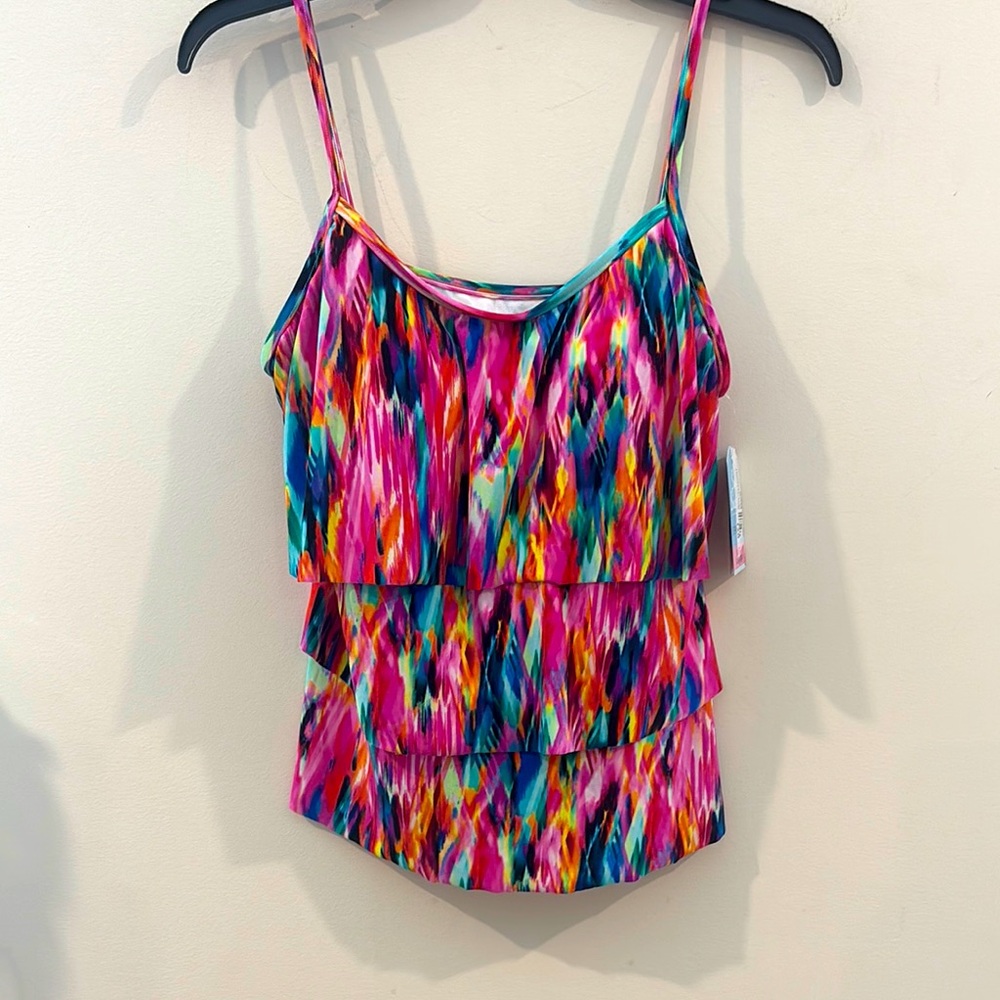 Swim Solutions Size 12 Tankini w/ Bust support Colorful Women's Layered Top